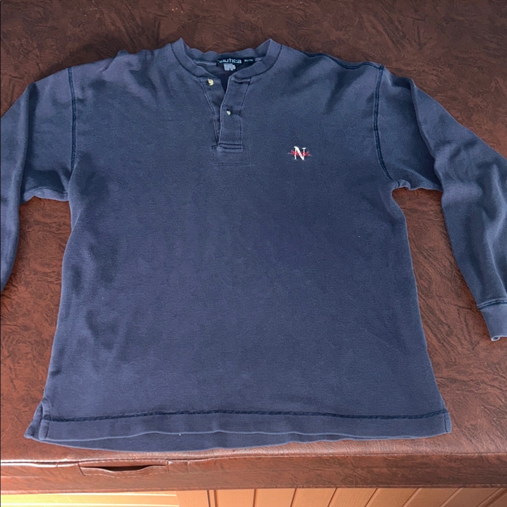 Nautica Navy Long Sleeve Henley Shirt